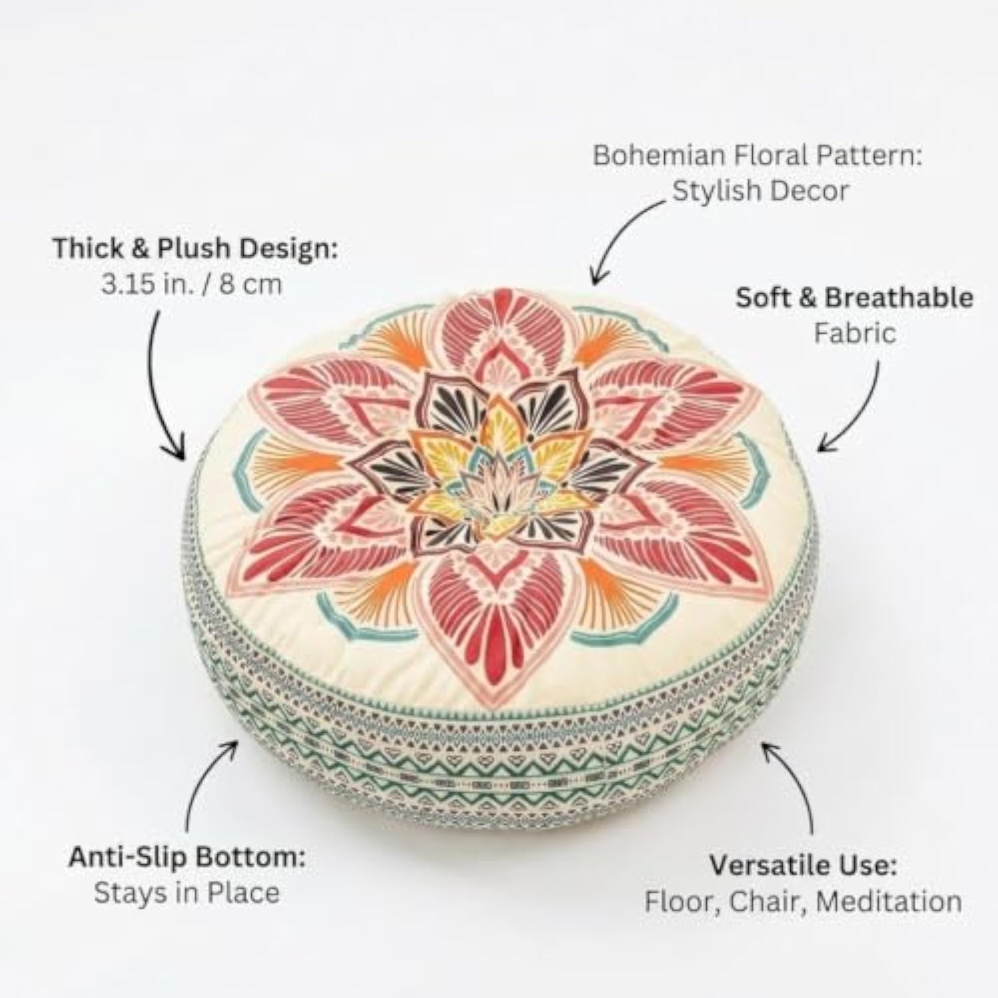 Bohemian Mandala Floor Pillow Cover, Decorative Seating Throw